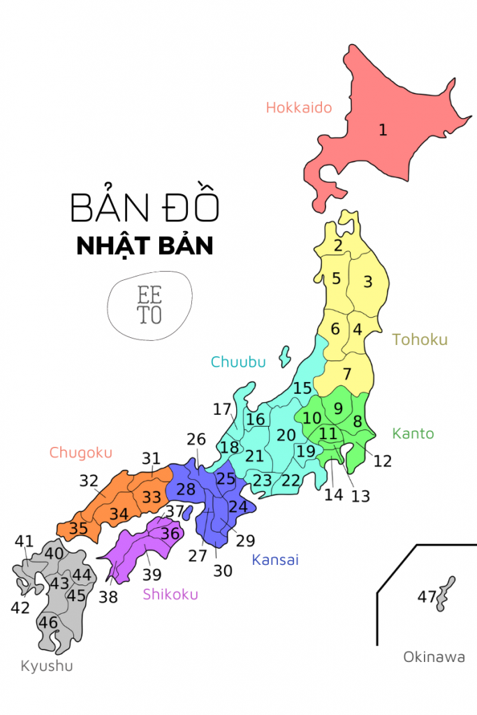 Bản đồ Nhật Bản – học thuộc 47 tỉnh thành